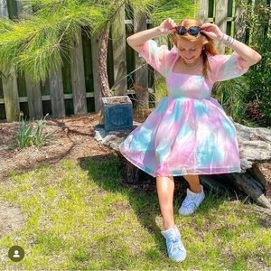 Selkie Style Puff Sleeve Tie Dye Dress Small